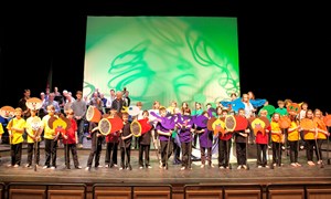 Curtain Call - pupils of Llangorse Primary School with MWCO at Theatr Brycheiniog