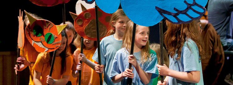 Pupils from Llangorse Primary School rehearsing Peter & the Wolf, image © Finn Beales