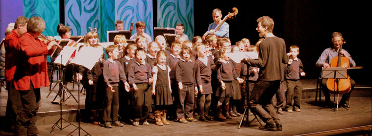 Ysgol Llanfaes performing their new song in The Story of Babar at Theatr Brycheiniog