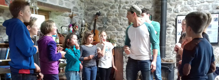 Rehearsing in the Stables with actor Jethro Skinner and percussionist Chris Potts