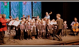 Ysgol Llanfaes performing their new song in The Story of Babar at Theatr Brycheiniog